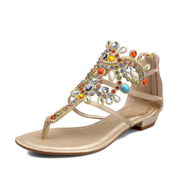 Merkmak Women Sandals Rhinestone Female Summer Casual Flats Shoes Peep-toe Roman Sandals Mujer Sandals Lady Flip Flops Footwears