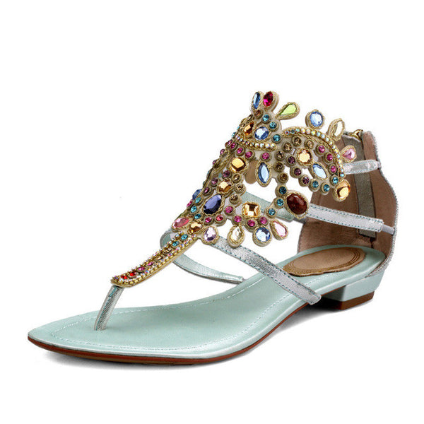 Merkmak Women Sandals Rhinestone Female Summer Casual Flats Shoes Peep-toe Roman Sandals Mujer Sandals Lady Flip Flops Footwears