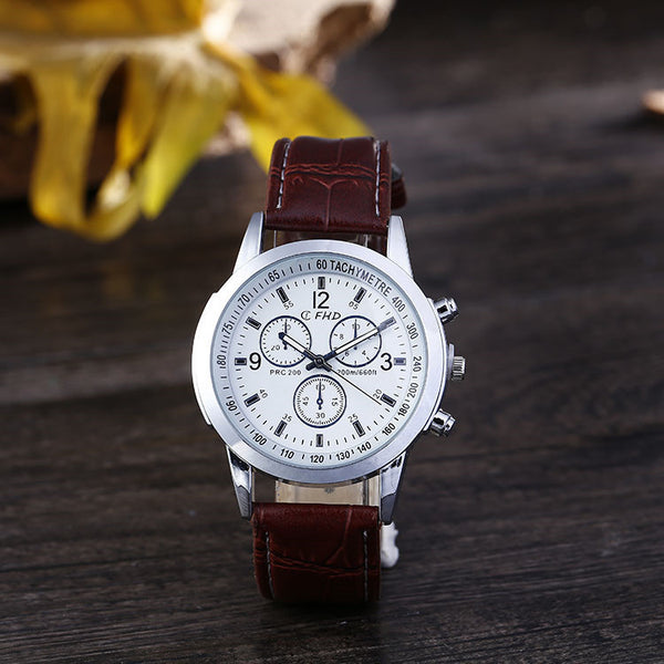 Men's  Fashion Business Leather Strap Quartz Watch