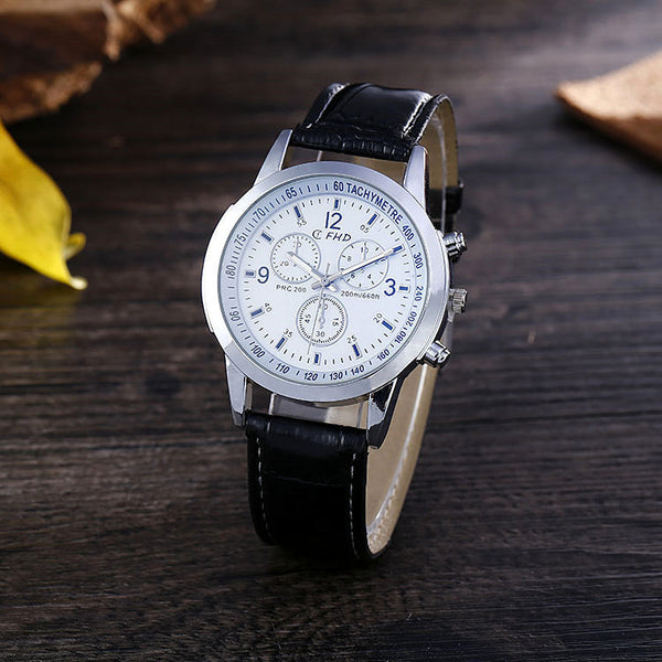 Men's  Fashion Business Leather Strap Quartz Watch