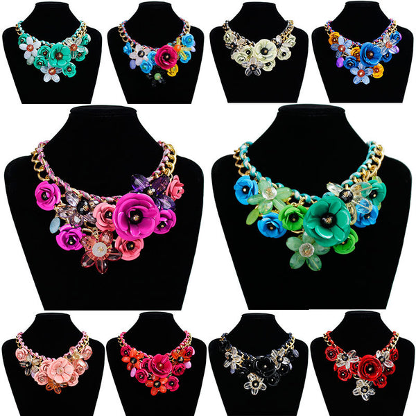 2017 Luxury Beautiful Maxi wedding Necklace Colorful Enamel Rhinestone Hand knitting Flower Big Choker Necklace Boho Jewelry