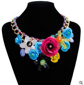 2017 Luxury Beautiful Maxi wedding Necklace Colorful Enamel Rhinestone Hand knitting Flower Big Choker Necklace Boho Jewelry