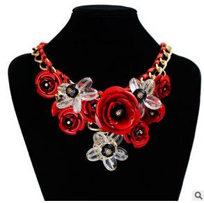 2017 Luxury Beautiful Maxi wedding Necklace Colorful Enamel Rhinestone Hand knitting Flower Big Choker Necklace Boho Jewelry