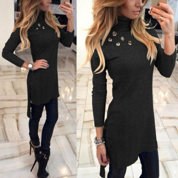 Sexy Women Bodycon Dress 2017 Autumn Winter Turtleneck Long Sleeve