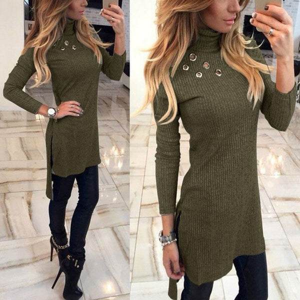 Sexy Women Bodycon Dress 2017 Autumn Winter Turtleneck Long Sleeve