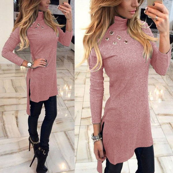 Sexy Women Bodycon Dress 2017 Autumn Winter Turtleneck Long Sleeve