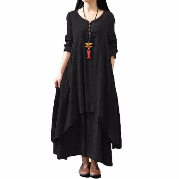 Zanzea Spring Autumn 2017 Fashion Women Casual Loose Long Sleeve V-Neck Dress Boho Solid Long Maxi Dress Vestidos Plus Size 5XL