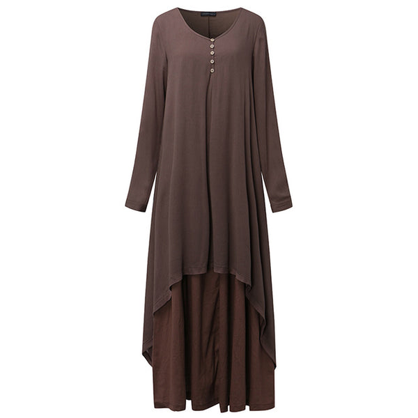 Zanzea Spring Autumn 2017 Fashion Women Casual Loose Long Sleeve V-Neck Dress Boho Solid Long Maxi Dress Vestidos Plus Size 5XL