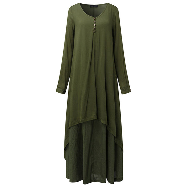 Zanzea Spring Autumn 2017 Fashion Women Casual Loose Long Sleeve V-Neck Dress Boho Solid Long Maxi Dress Vestidos Plus Size 5XL
