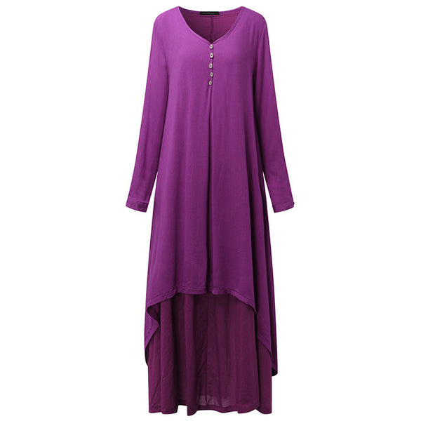 Zanzea Spring Autumn 2017 Fashion Women Casual Loose Long Sleeve V-Neck Dress Boho Solid Long Maxi Dress Vestidos Plus Size 5XL