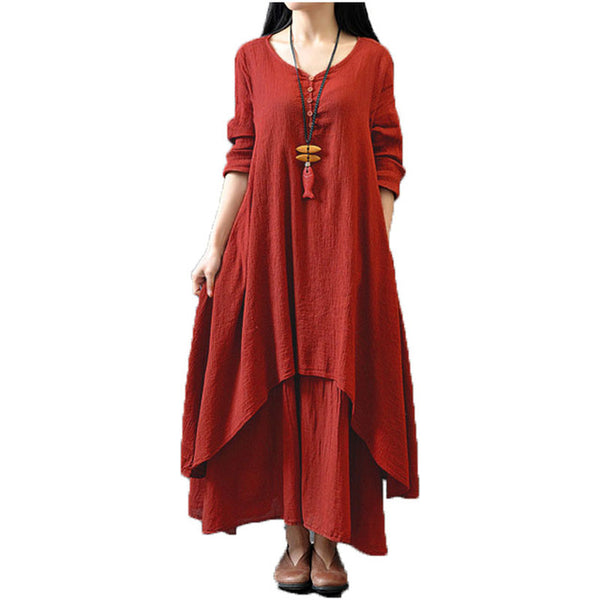 Zanzea Spring Autumn 2017 Fashion Women Casual Loose Long Sleeve V-Neck Dress Boho Solid Long Maxi Dress Vestidos Plus Size 5XL