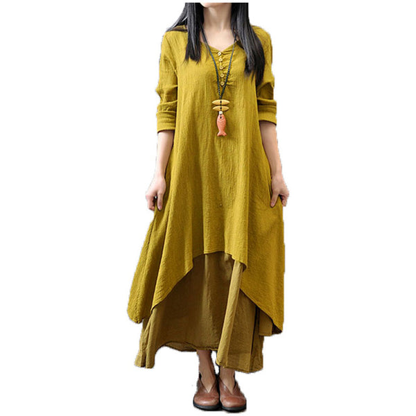 Zanzea Spring Autumn 2017 Fashion Women Casual Loose Long Sleeve V-Neck Dress Boho Solid Long Maxi Dress Vestidos Plus Size 5XL