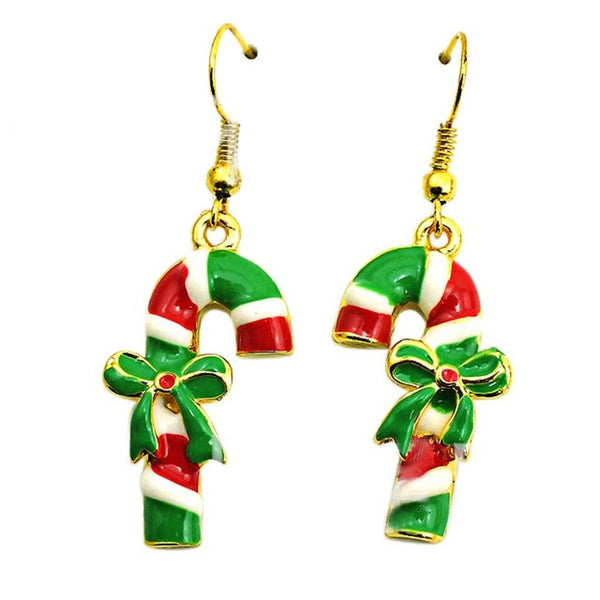 Fashion Earings Green Enamel Bow Crutch Charms Eardrop Fashion Christmas Earrings For Women Jewelry #45