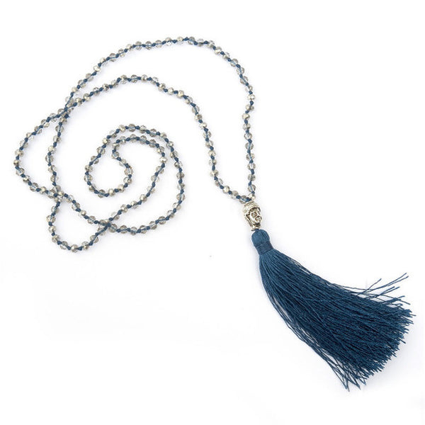 LNRRABC Hot 1 Pc Bohemian Style Buddha Beadle Pendant Tassel Crystal Beads Long Chain Handmade Boho Statement Necklace