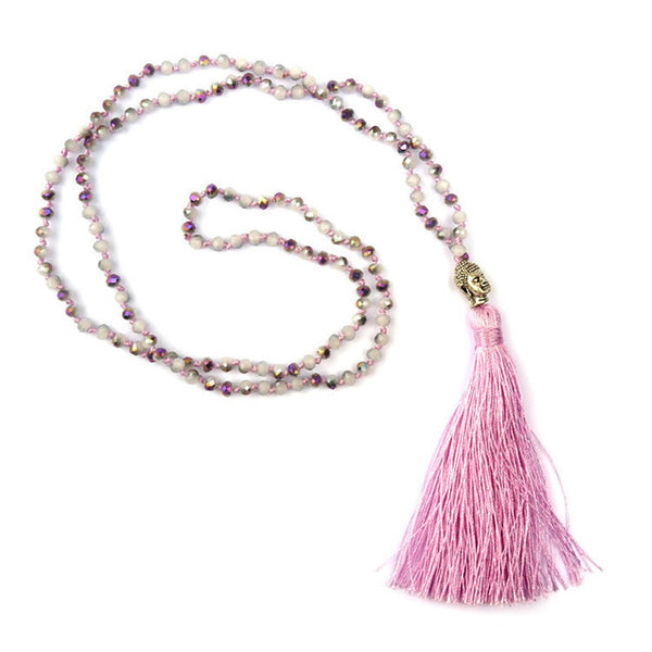 LNRRABC Hot 1 Pc Bohemian Style Buddha Beadle Pendant Tassel Crystal Beads Long Chain Handmade Boho Statement Necklace