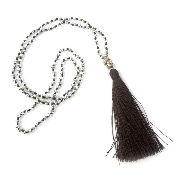 LNRRABC Hot 1 Pc Bohemian Style Buddha Beadle Pendant Tassel Crystal Beads Long Chain Handmade Boho Statement Necklace