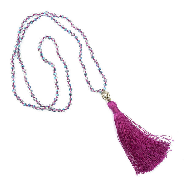 LNRRABC Hot 1 Pc Bohemian Style Buddha Beadle Pendant Tassel Crystal Beads Long Chain Handmade Boho Statement Necklace
