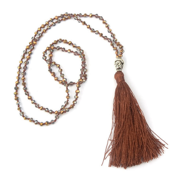 LNRRABC Hot 1 Pc Bohemian Style Buddha Beadle Pendant Tassel Crystal Beads Long Chain Handmade Boho Statement Necklace