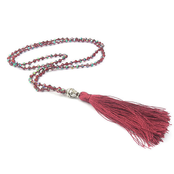 LNRRABC Hot 1 Pc Bohemian Style Buddha Beadle Pendant Tassel Crystal Beads Long Chain Handmade Boho Statement Necklace