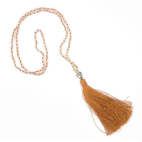 LNRRABC Hot 1 Pc Bohemian Style Buddha Beadle Pendant Tassel Crystal Beads Long Chain Handmade Boho Statement Necklace
