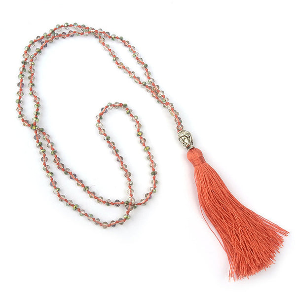 LNRRABC Hot 1 Pc Bohemian Style Buddha Beadle Pendant Tassel Crystal Beads Long Chain Handmade Boho Statement Necklace
