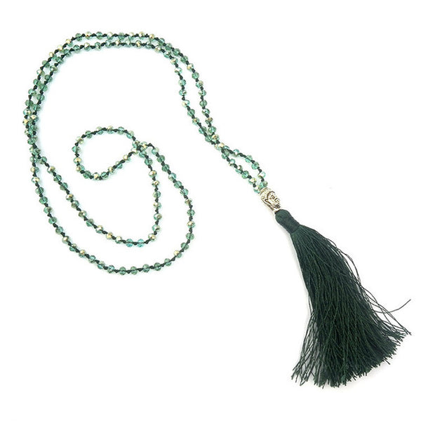 LNRRABC Hot 1 Pc Bohemian Style Buddha Beadle Pendant Tassel Crystal Beads Long Chain Handmade Boho Statement Necklace