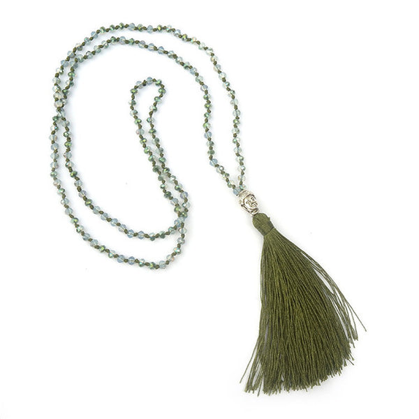 LNRRABC Hot 1 Pc Bohemian Style Buddha Beadle Pendant Tassel Crystal Beads Long Chain Handmade Boho Statement Necklace