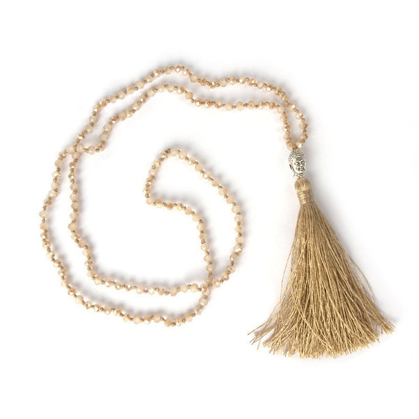 LNRRABC Hot 1 Pc Bohemian Style Buddha Beadle Pendant Tassel Crystal Beads Long Chain Handmade Boho Statement Necklace