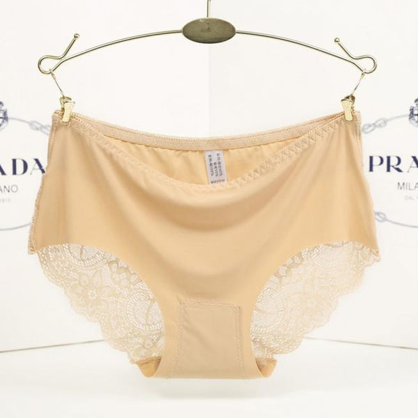 Women lace Panties Seamless Cotton Panty Hollow briefs Underwear White/S