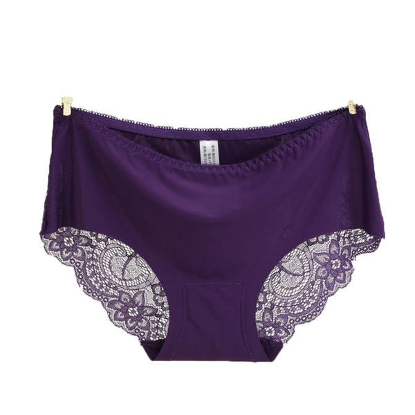 Women lace Panties Seamless Cotton Panty Hollow briefs Underwear White/S