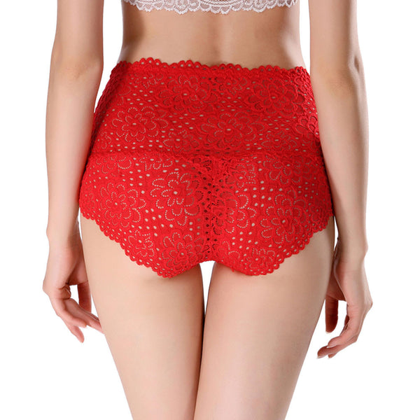 Women's Lace High Waist Seamless Buttock Soft Briefs Panties Underwear BK