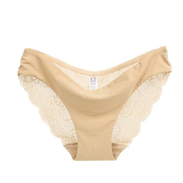 Women lace Panties Seamless Cotton Panty Hollow briefs Underwear Beige/L