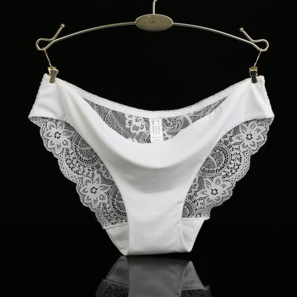 Women lace Panties Seamless Cotton Panty Hollow briefs Underwear Beige/L
