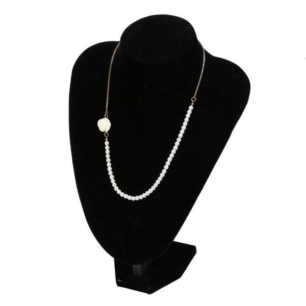 Women Rose Pendant Fashion Noble White Beaded Chain Necklace