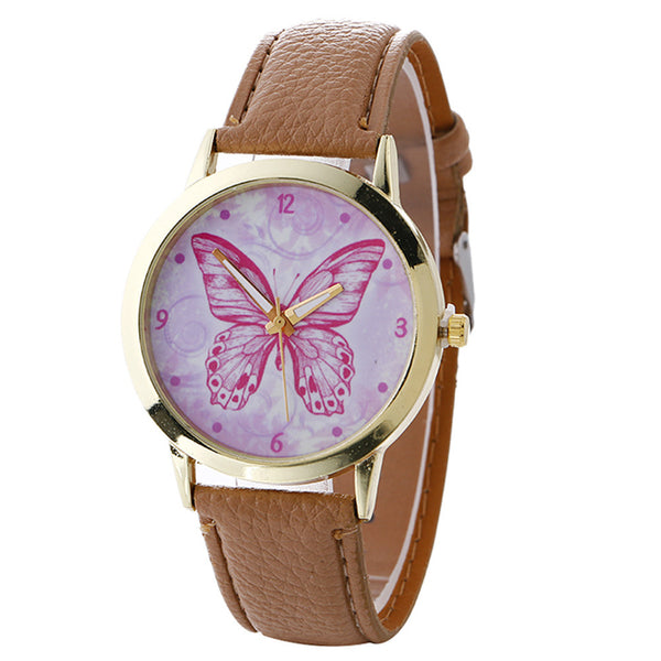 Neutraltterfly Pattern Fashion Leather Quartz Wrist Watch