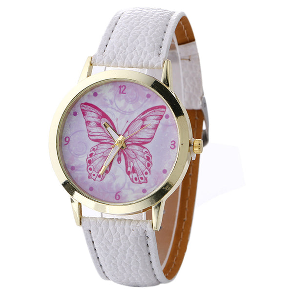 Neutraltterfly Pattern Fashion Leather Quartz Wrist Watch