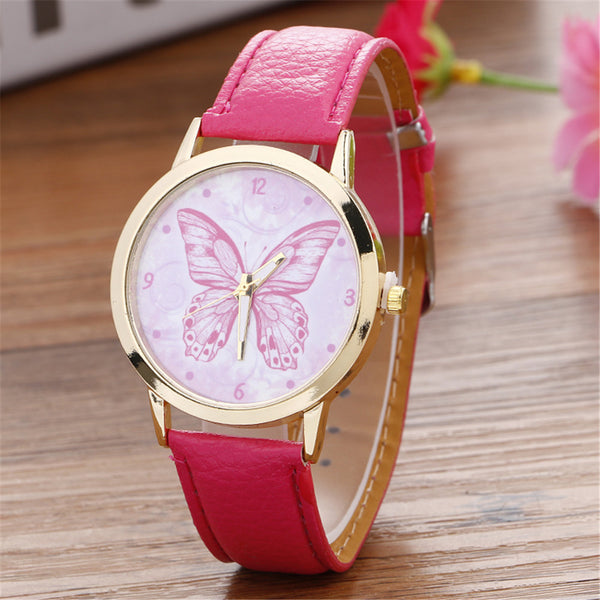 Neutraltterfly Pattern Fashion Leather Quartz Wrist Watch