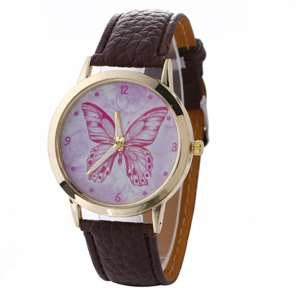 Neutraltterfly Pattern Fashion Leather Quartz Wrist Watch
