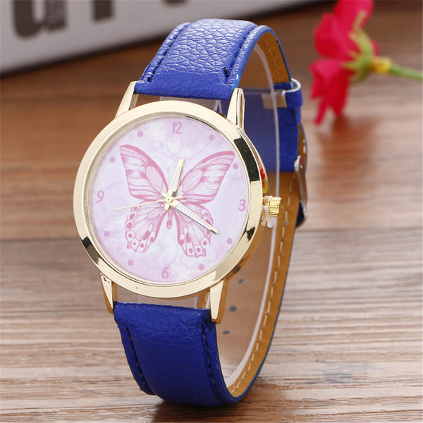 Neutraltterfly Pattern Fashion Leather Quartz Wrist Watch