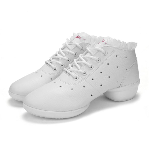 Women Dancing Shoes Jazz Hip Hop Soft Cow Leather Shoes For Female Sneakers Salsa Ballroom Anti-slip Dance Shoes Female White