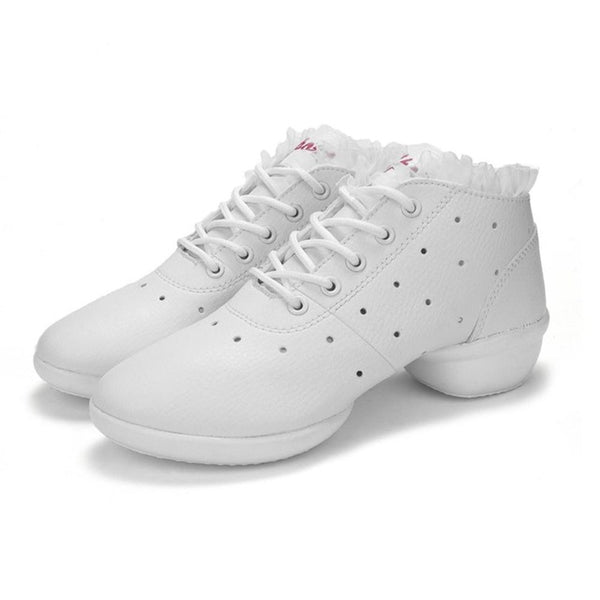 Women Dancing Shoes Jazz Hip Hop Soft Cow Leather Shoes For Female Sneakers Salsa Ballroom Anti-slip Dance Shoes Female White