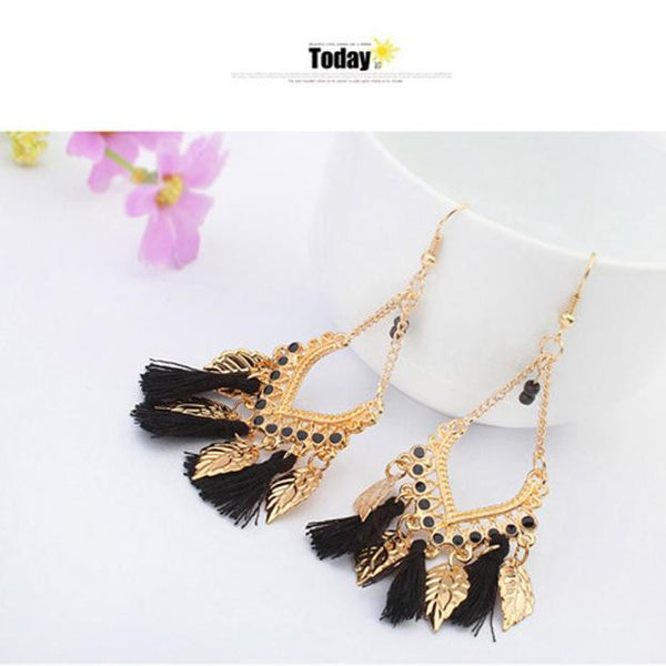 Bohemian Fashion Leaves Earrings Black