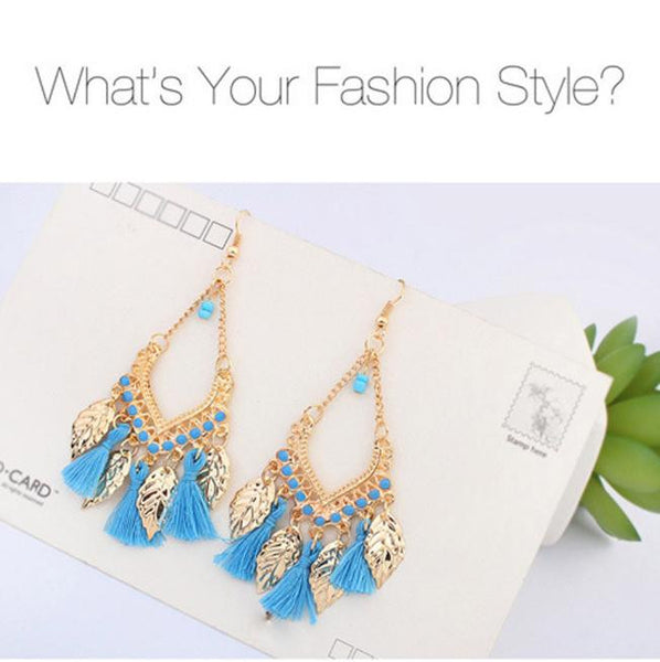 Bohemian Fashion Leaves Earrings Black