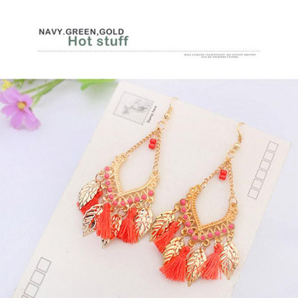 Bohemian Fashion Leaves Earrings Black