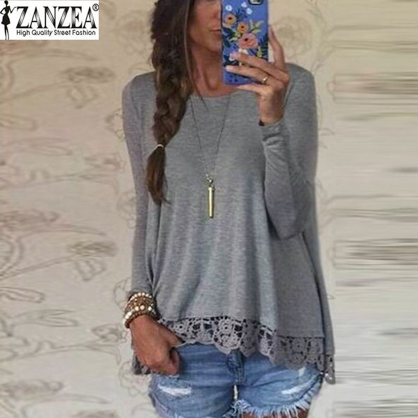 New 2016 Zanzea Fashion T Shirt Women Long Sleeve O-Neck Casual Tops Sexy Lace Crochet Embroidery Top Tees Blusas Plus Size 5XL